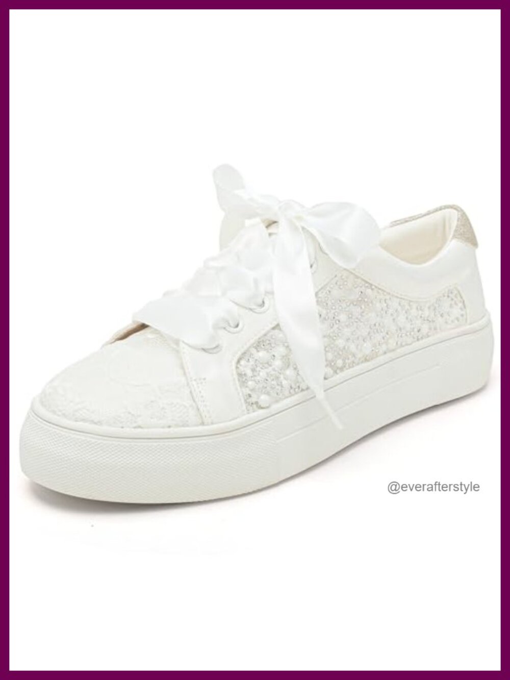 Platform Wedding Sneakers Lace Bridal Rhinestone Sneakers
